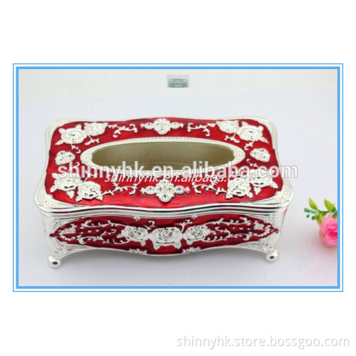 New desigh enamel metal rectangle tissue paper box holder craft red colour